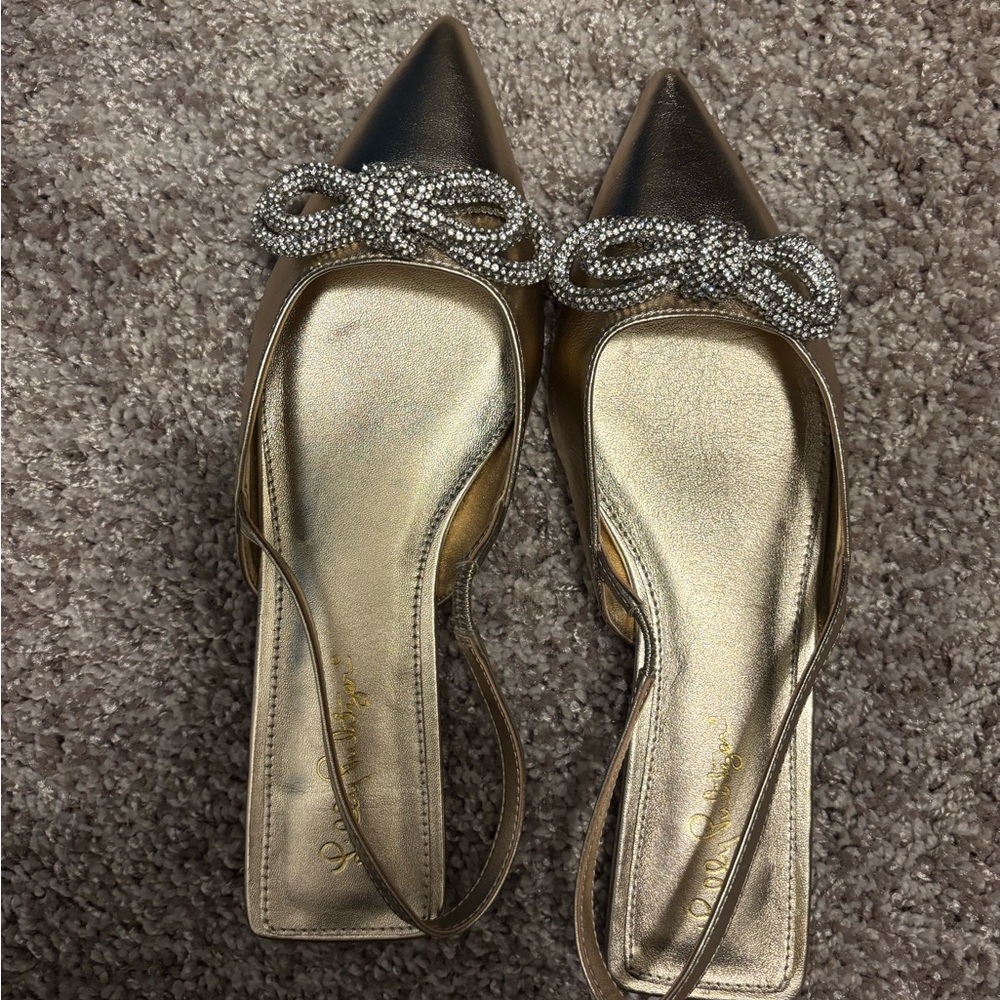 Lilly Pulitzer Gold flats with Rhinestone Bow